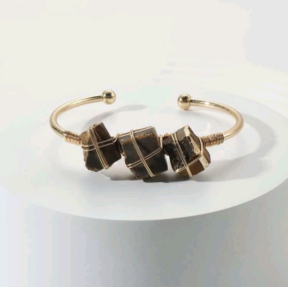 Natural Crystal ~ Tiger's Eye Cuff Bracelet ~ New - Picture 1 of 6